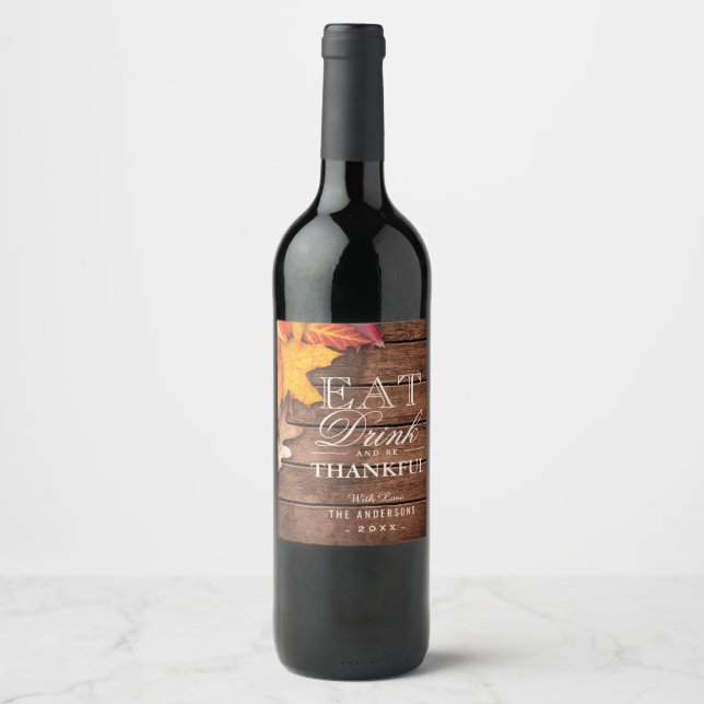 Rótulo Para Garrafa De Vinho Cartografia Rustic Wood Autumn Deixa Favor de Ação (Frente)