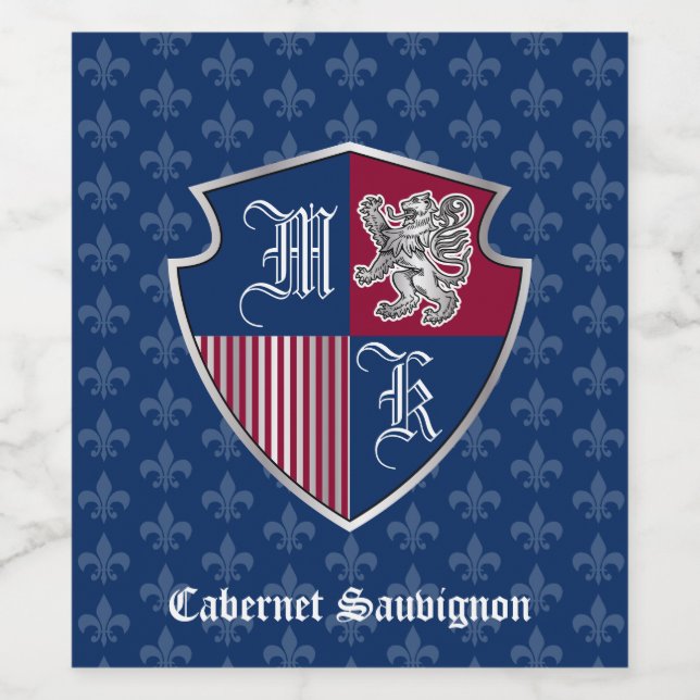 Rótulo Para Garrafa De Vinho Casaco de Leão de Prata Monograma de Braços (Rótulo Único)