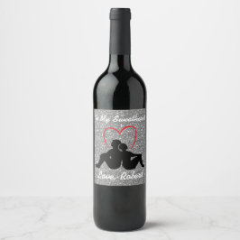 Rótulo Para Garrafa De Vinho Casal Silhouette Sitting Red Heart Silver
