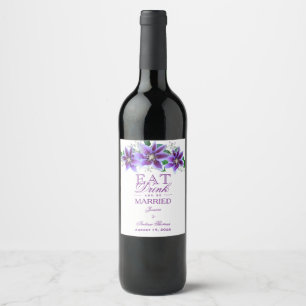 Rótulo Para Garrafa De Vinho Casamento Clássico Chic Clematis