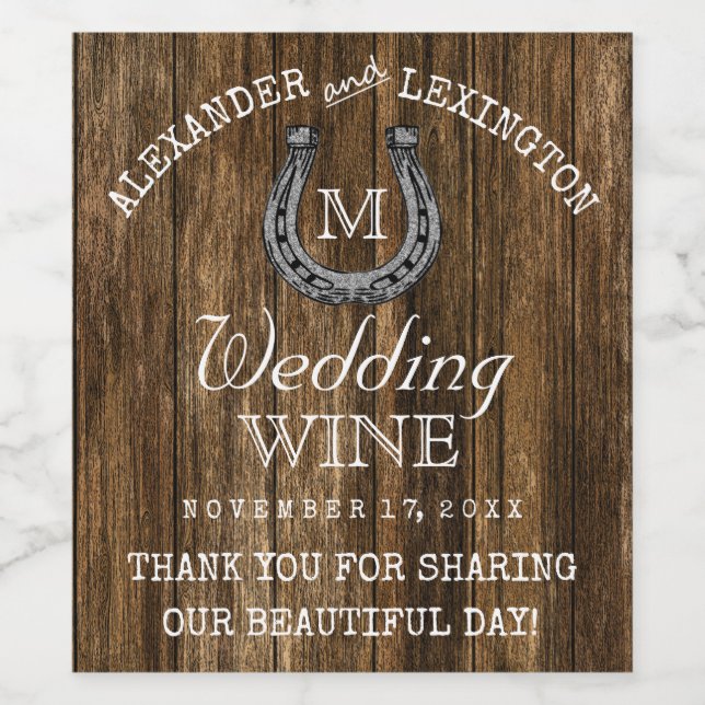 Rótulo Para Garrafa De Vinho Casamento da Madeira e ferradura russa (Rótulo Único)