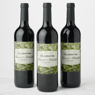Rótulo Para Garrafa De Vinho Casamento de Flores de Annabelle Hydrangea Green