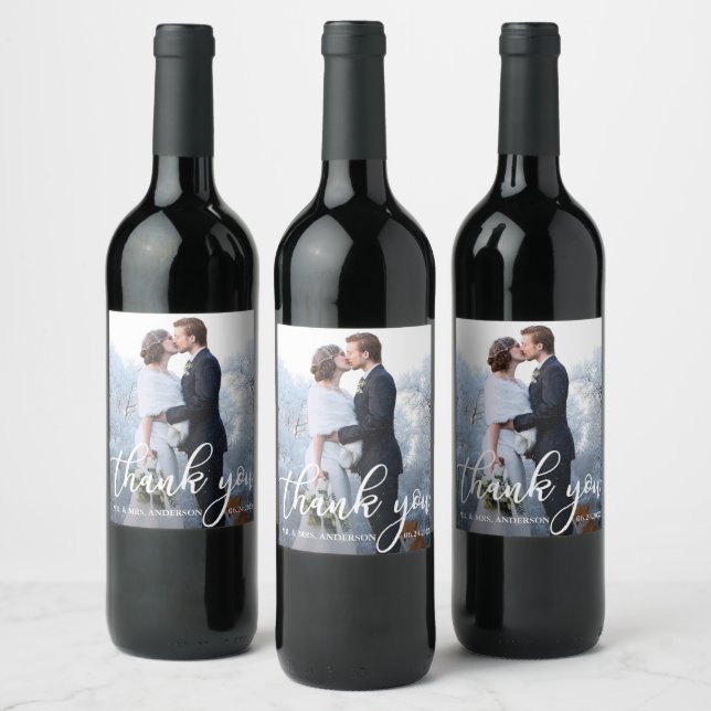 Rótulo Para Garrafa De Vinho Casamento Elegante Obrigado Foto De Noiva (Garrafas)