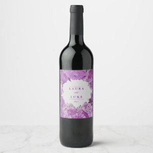 Rótulo Para Garrafa De Vinho Casamento moderno, floral roxo