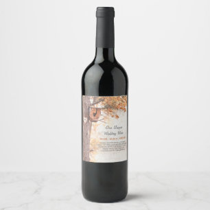 Rótulo Para Garrafa De Vinho Casamento outono Russo de Árvore Cardíaca Esculpid