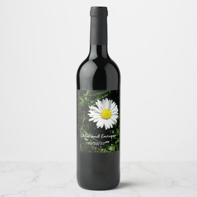 Rótulo Para Garrafa De Vinho Casamento personalizado de margarida (Frente)