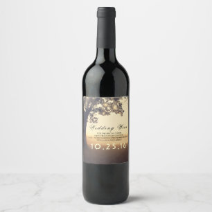 Rótulo Para Garrafa De Vinho Casamento sonhador rústico das luzes da árvore e