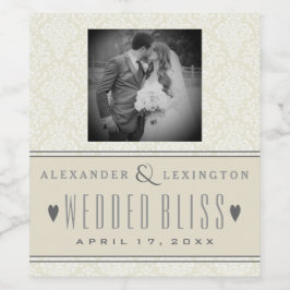 Rótulo Para Garrafa De Vinho Casamento tema damasco Elegante Clássico de Fotogr