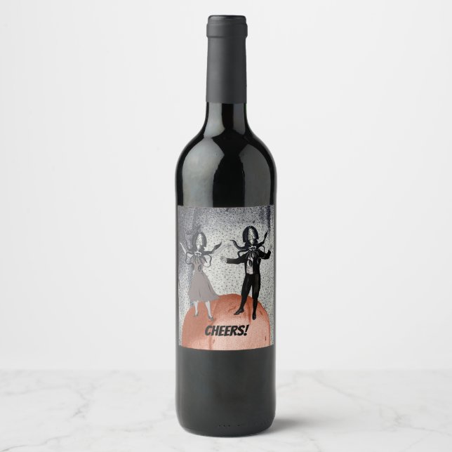 Rótulo Para Garrafa De Vinho Celebração de dança de alienígenas (Frente)