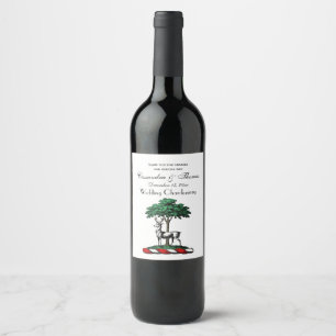 Rótulo Para Garrafa De Vinho Cervo Veado junto à Árvore Emblema do Brasão Herál