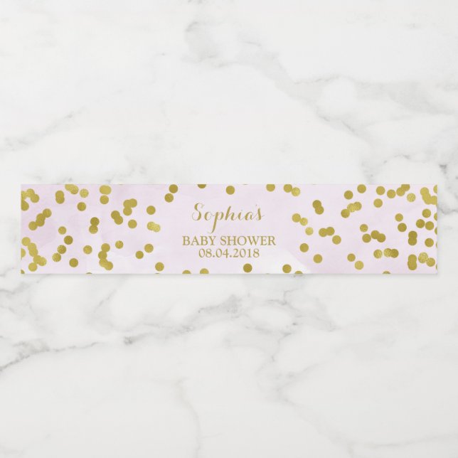 Rótulo Para Garrafa De Vinho Chá de fraldas de Confetti Dourado de Cor da Água  (Rótulo Único)