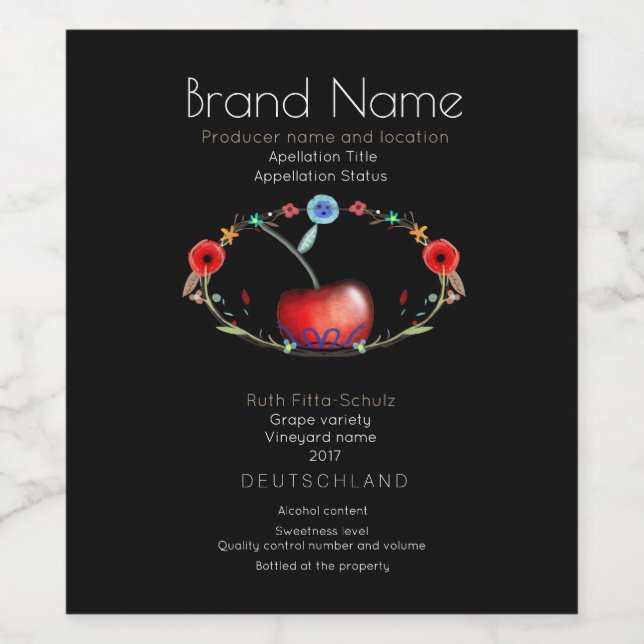 Rótulo Para Garrafa De Vinho Cherry Sweet Young Wine (Rótulo Único)