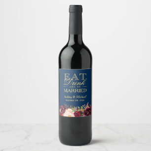 Rótulo Para Garrafa De Vinho Coma a bebida e seja azuis marinhos florais