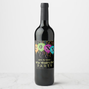 Rótulo Para Garrafa De Vinho Confetti e Balões Coloridos, Partido da Véspera de