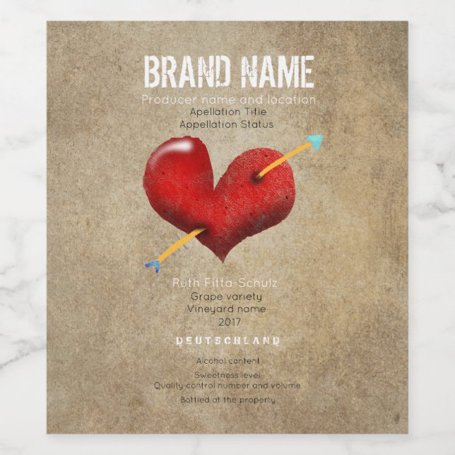 Rótulo Para Garrafa De Vinho Coração Casamento (Rótulo Único)