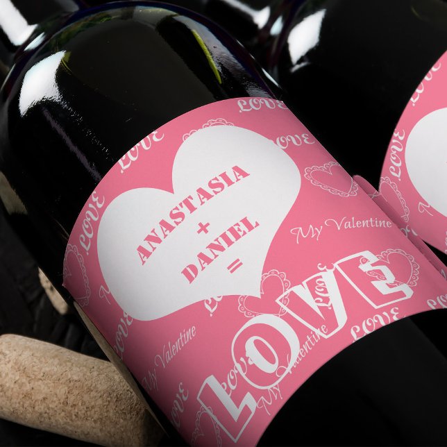 Rótulo Para Garrafa De Vinho Coração de amor de valentim casal noivado (Criador carregado)