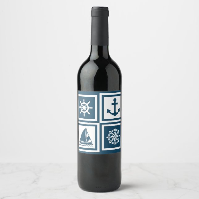 Rótulo Para Garrafa De Vinho Design com tema náutico (Frente)