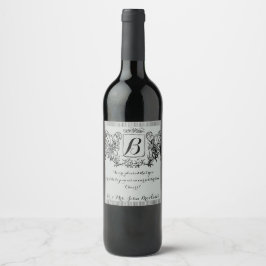Rótulo Para Garrafa De Vinho Design de Monograma de Vintage Elegante