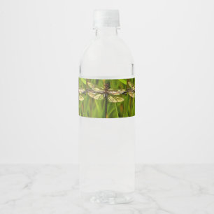 Rótulo Para Garrafa De Vinho Dragonfly Artística Em Castanho E Amarelo Em Verd