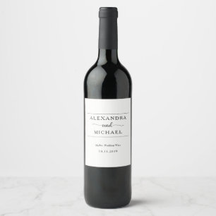 Rótulo Para Garrafa De Vinho Elegância Simples Casamento Negro e Branco