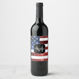 Rótulo Para Garrafa De Vinho Estados Unidos: bandeira vermelha e azul brilha mo