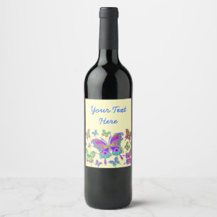 Rótulo Para Garrafa De Vinho Estilo colorido do tatuagem da borboleta