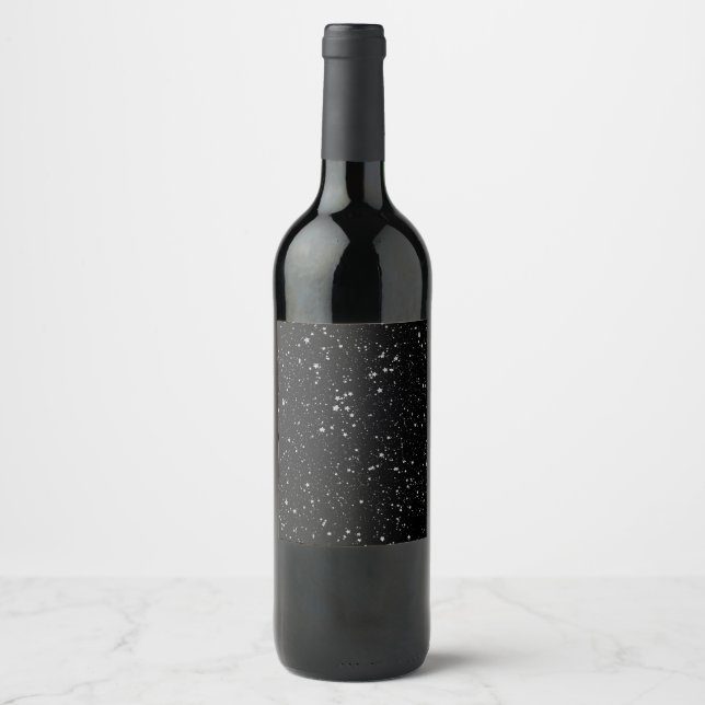 Rótulo Para Garrafa De Vinho Estrelas de Brilho2 - Preto Prateado (Frente)