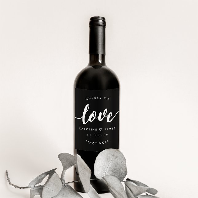 Rótulo Para Garrafa De Vinho Favor do Casamento Negro e Branco (Criador carregado)