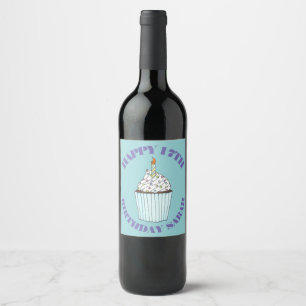 Rótulo Para Garrafa De Vinho Feliz Aniversário - Vela de Cupcake de Bolo Person