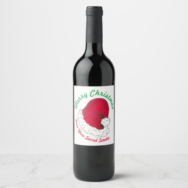 Rótulo Para Garrafa De Vinho Feliz Natal Do Seu Chapéu Secreto Do Pai Natal (Frente)