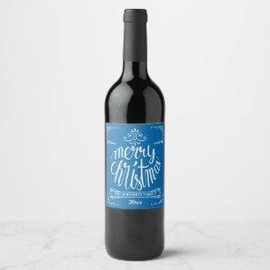 Rótulo Para Garrafa De Vinho Feriado retro azul e branco da tipografia