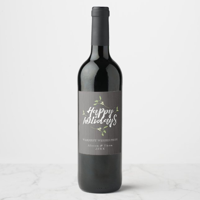 Rótulo Para Garrafa De Vinho Feriados Felizes Rustic Mistletoy (Frente)
