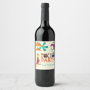 Rótulo Para Garrafa De Vinho Festa de Aniversário de Pássaros Tiki Luau Vintage