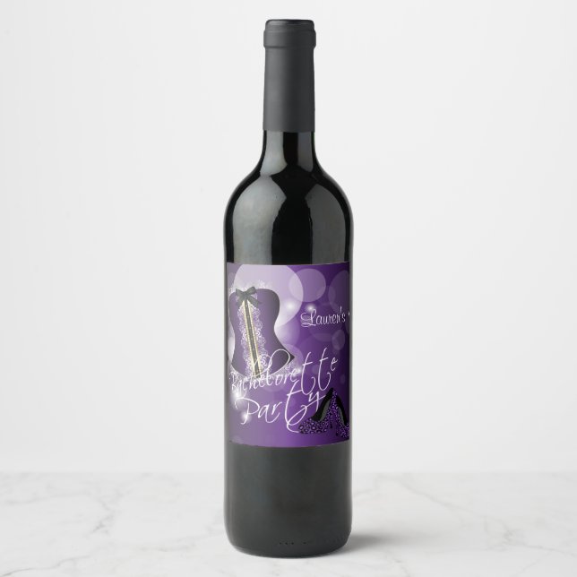Rótulo Para Garrafa De Vinho Festa de solteira de Lingerie brilhante | Roxo (Frente)