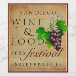 Rótulo Para Garrafa De Vinho Festival de Vinho e Comida