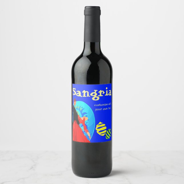 Rótulo Para Garrafa De Vinho Flamenco Sangria Personalizado (Frente)