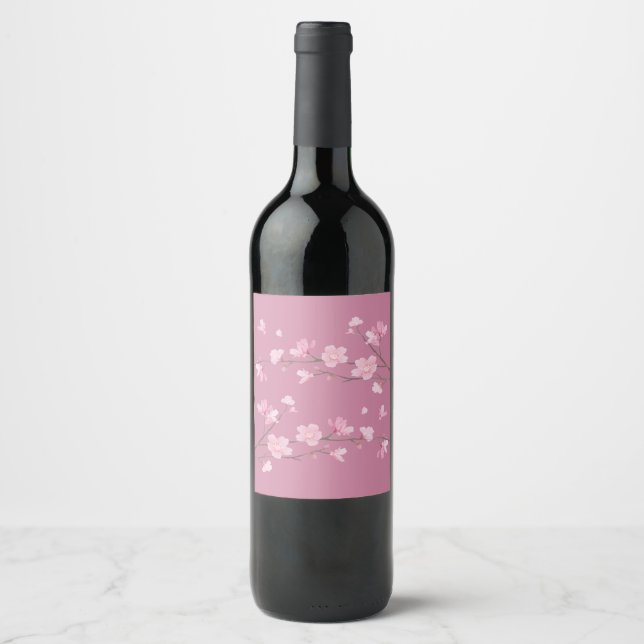 Rótulo Para Garrafa De Vinho Flor de Cereja - Transparente (Frente)