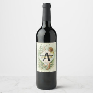 Rótulo Para Garrafa De Vinho Flor Fada Snowbells Vintage Art Monograma Denomina