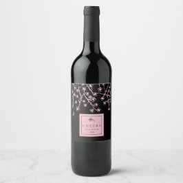 Rótulo Para Garrafa De Vinho Flores Rosa Modernas
