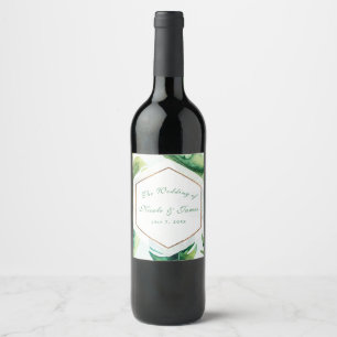Rótulo Para Garrafa De Vinho Folhas Tropicais Branco Verde Dourado Vinho Person