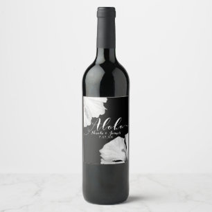 Rótulo Para Garrafa De Vinho Hibisco Branco Preto Tropical Casamento Aloha Vinh