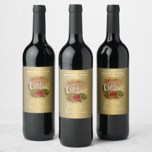 Rótulo Para Garrafa De Vinho Holly Verde Personalizado Deixa Berries Vermelhos