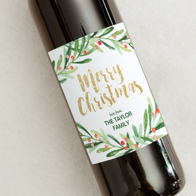 Rótulo Para Garrafa De Vinho Holly Wreath Felry Natal (Criador carregado)