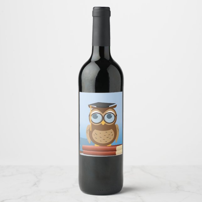 Rótulo Para Garrafa De Vinho Ilustração de coruja (Frente)