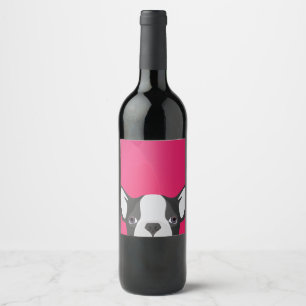 Rótulo Para Garrafa De Vinho Ilustração do Bulldog Francês com fundo rosa