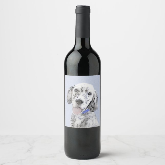 Rótulo Para Garrafa De Vinho Inglês Setter Blue Belton pintando arte canina (Frente)