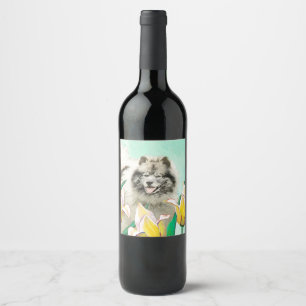 Rótulo Para Garrafa De Vinho Keeshond em Tulips pintando lindas artes caninas o