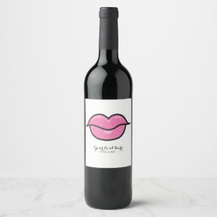 Rótulo Para Garrafa De Vinho Lábios Brilhosos Rosa Beijo Maquiagem Beleza Festa