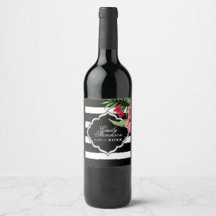 Rótulo Para Garrafa De Vinho Listras pretas e graduações das flores