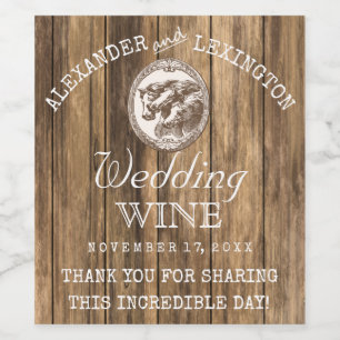 Rótulo Para Garrafa De Vinho Madeira do celeiro com casamento rústico do ranch